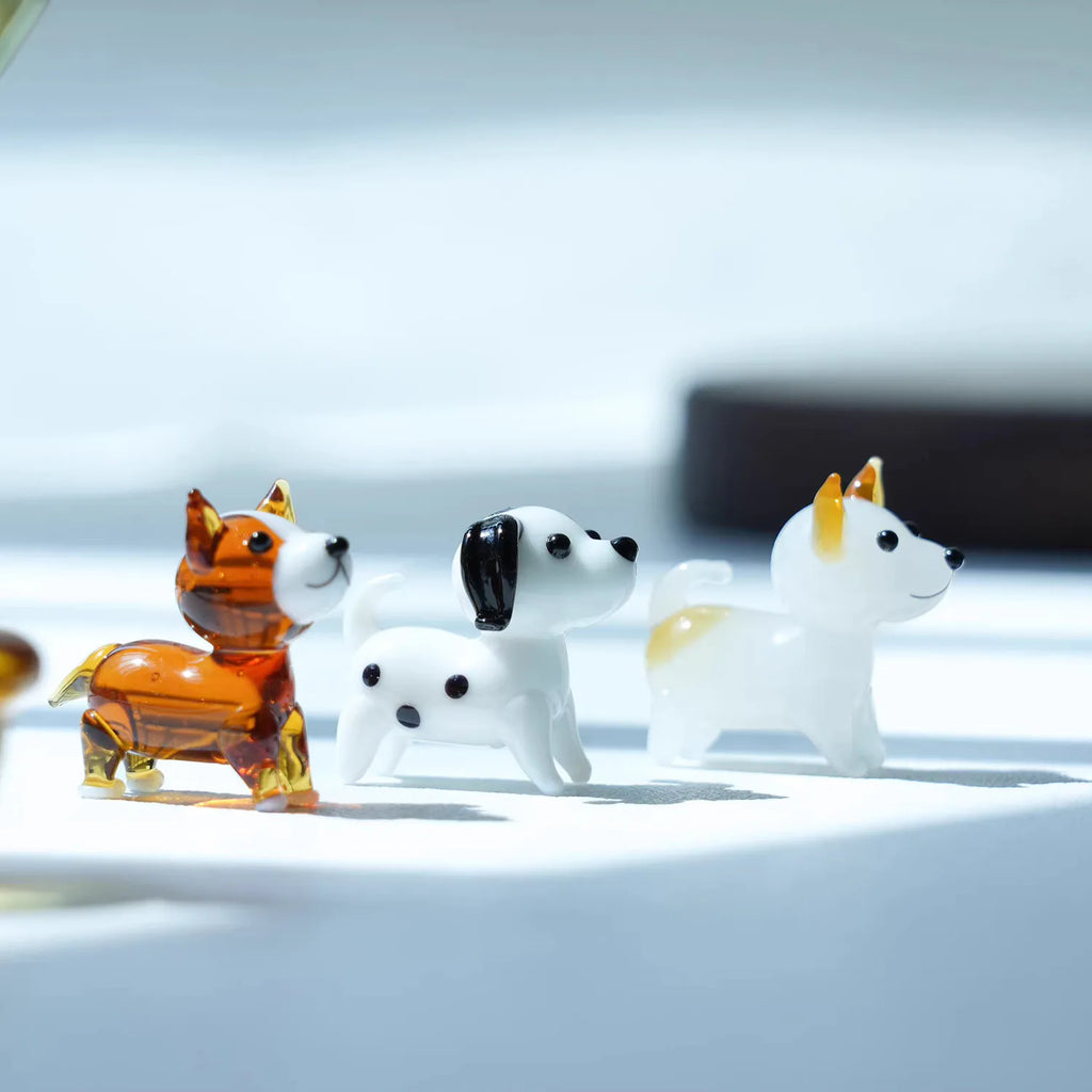 Figurines en Verre Soufflé Artisanales – Corgi Décoratif pour Bureau, Idée Cadeau