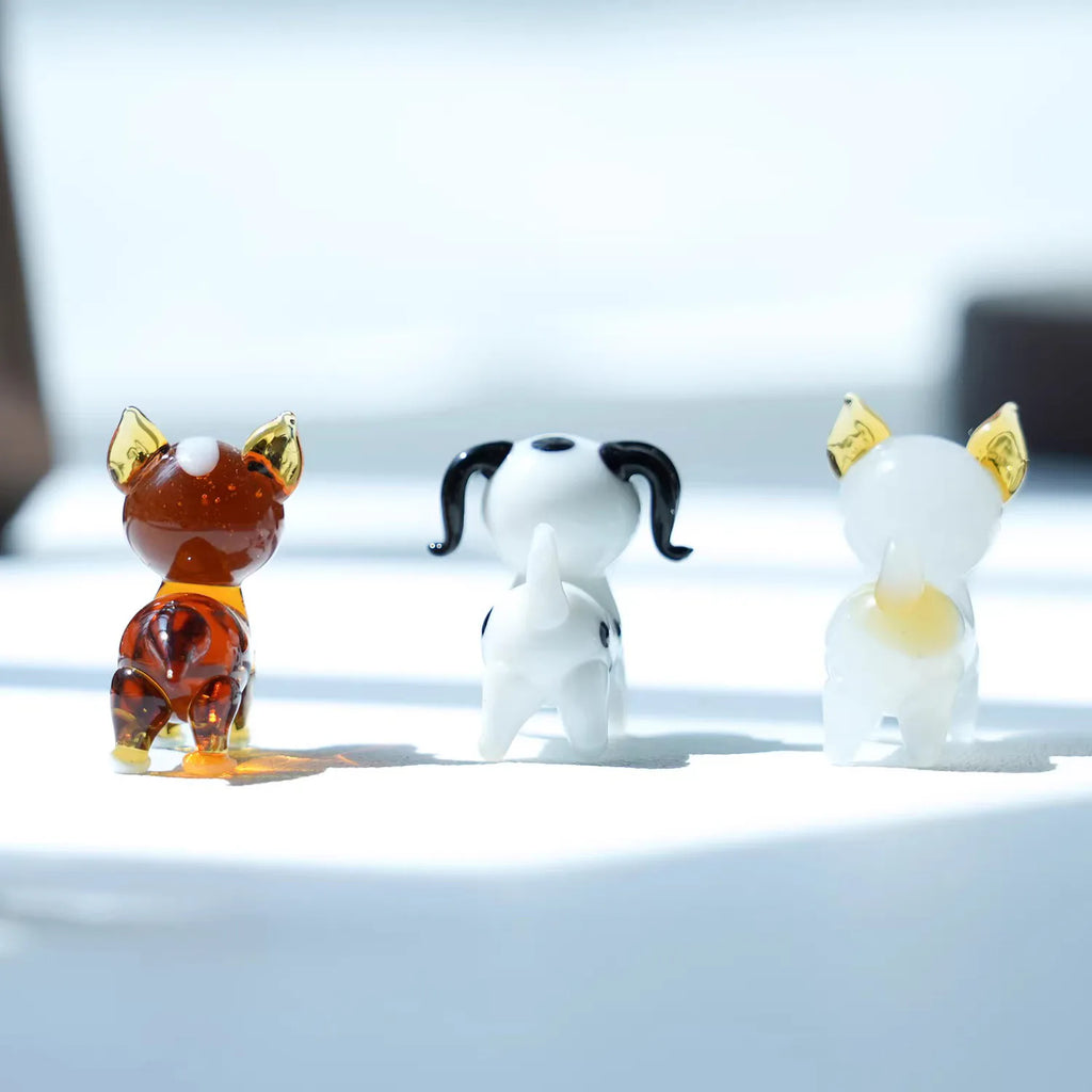 Figurines en Verre Soufflé Artisanales – Corgi Décoratif pour Bureau, Idée Cadeau