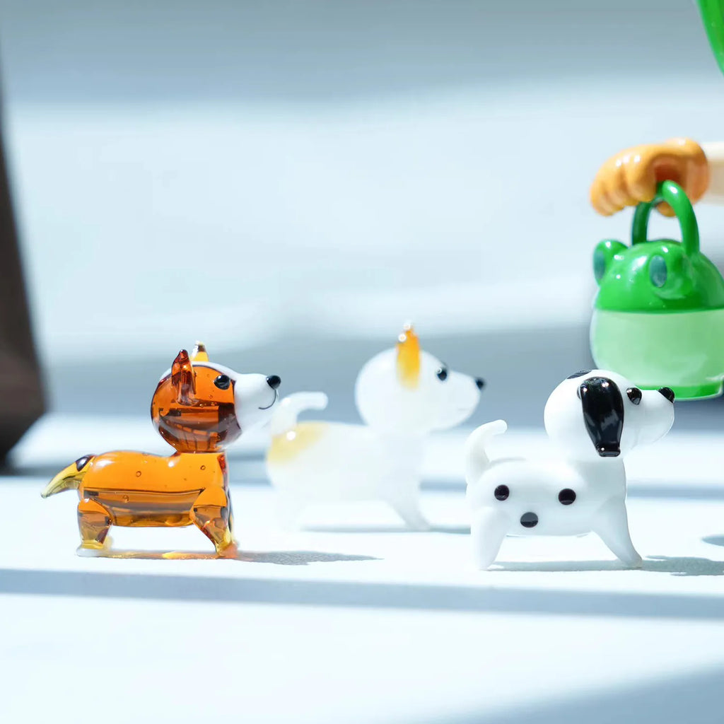 Figurines en Verre Soufflé Artisanales – Corgi Décoratif pour Bureau, Idée Cadeau