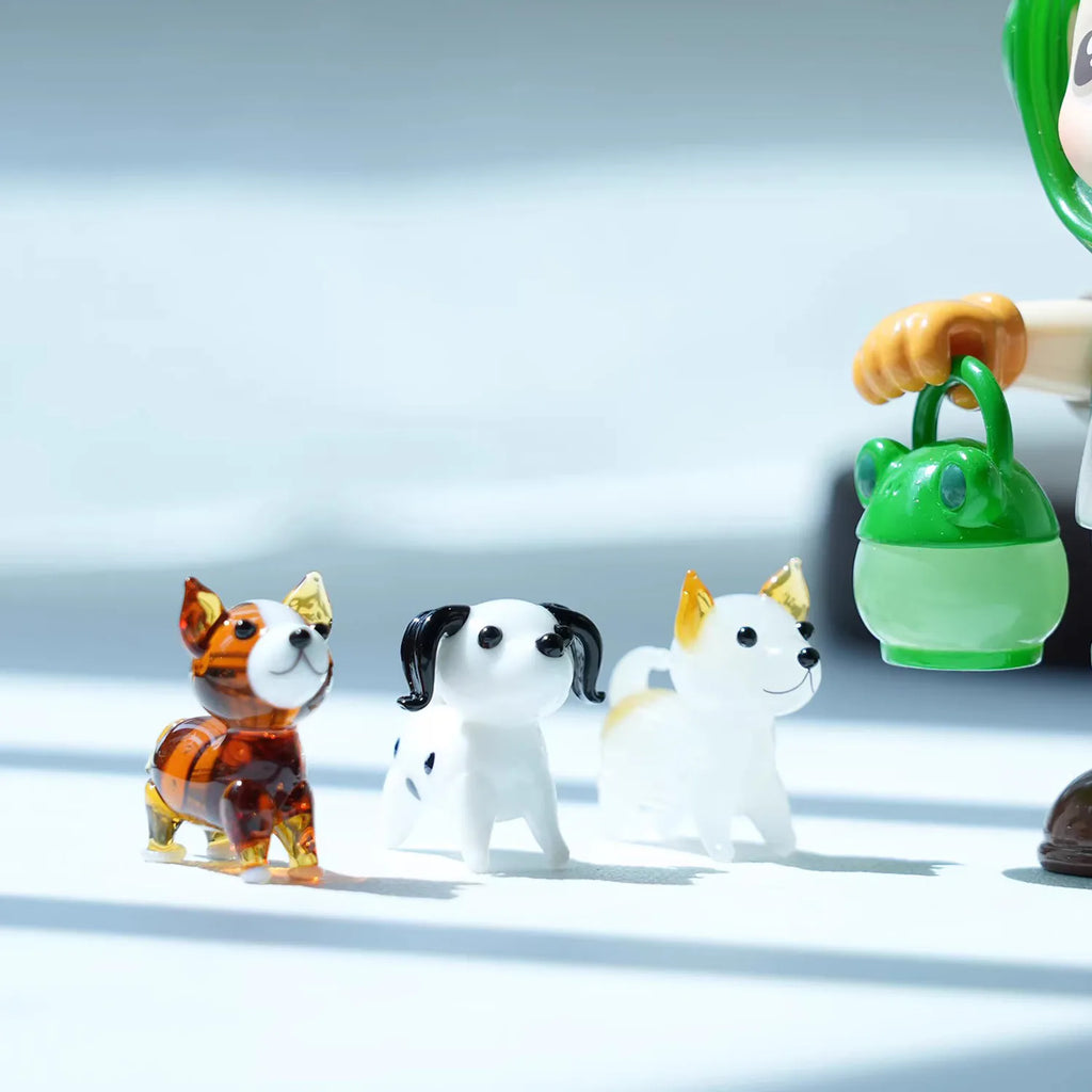 Figurines en Verre Soufflé Artisanales – Corgi Décoratif pour Bureau, Idée Cadeau
