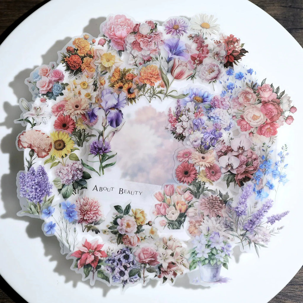 Vellum Floral Stickers – Botanical Sticker Pack Iris, Peony