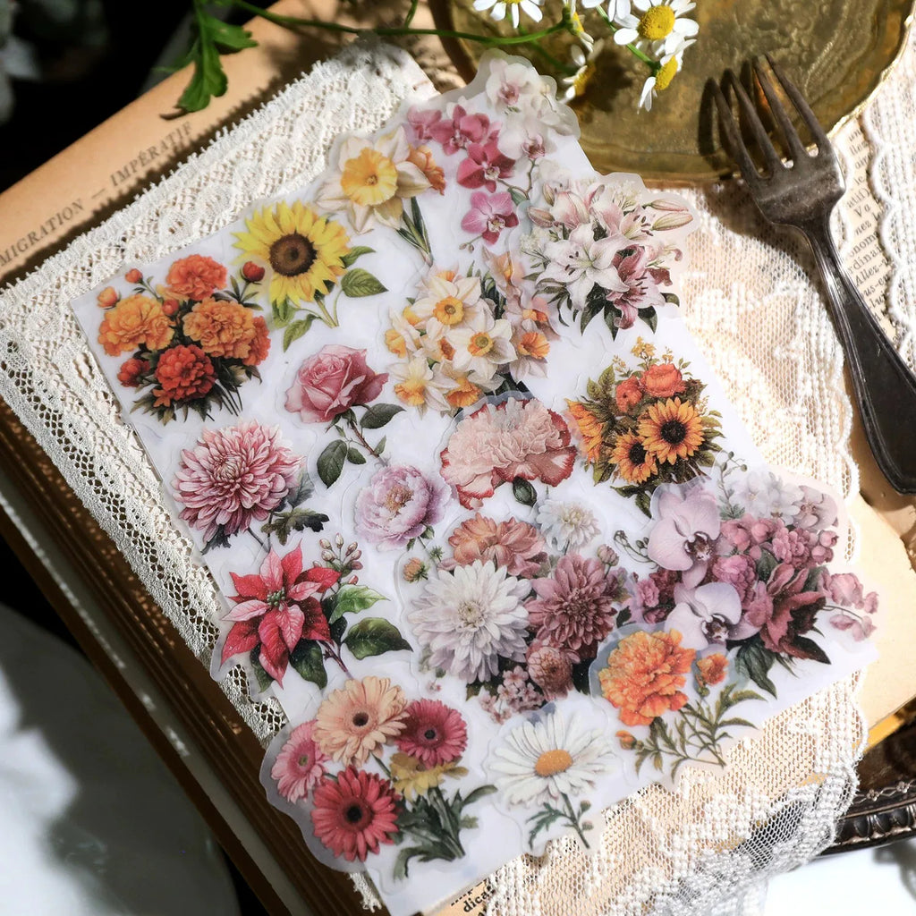 Vellum Floral Stickers – Botanical Sticker Pack Iris, Peony