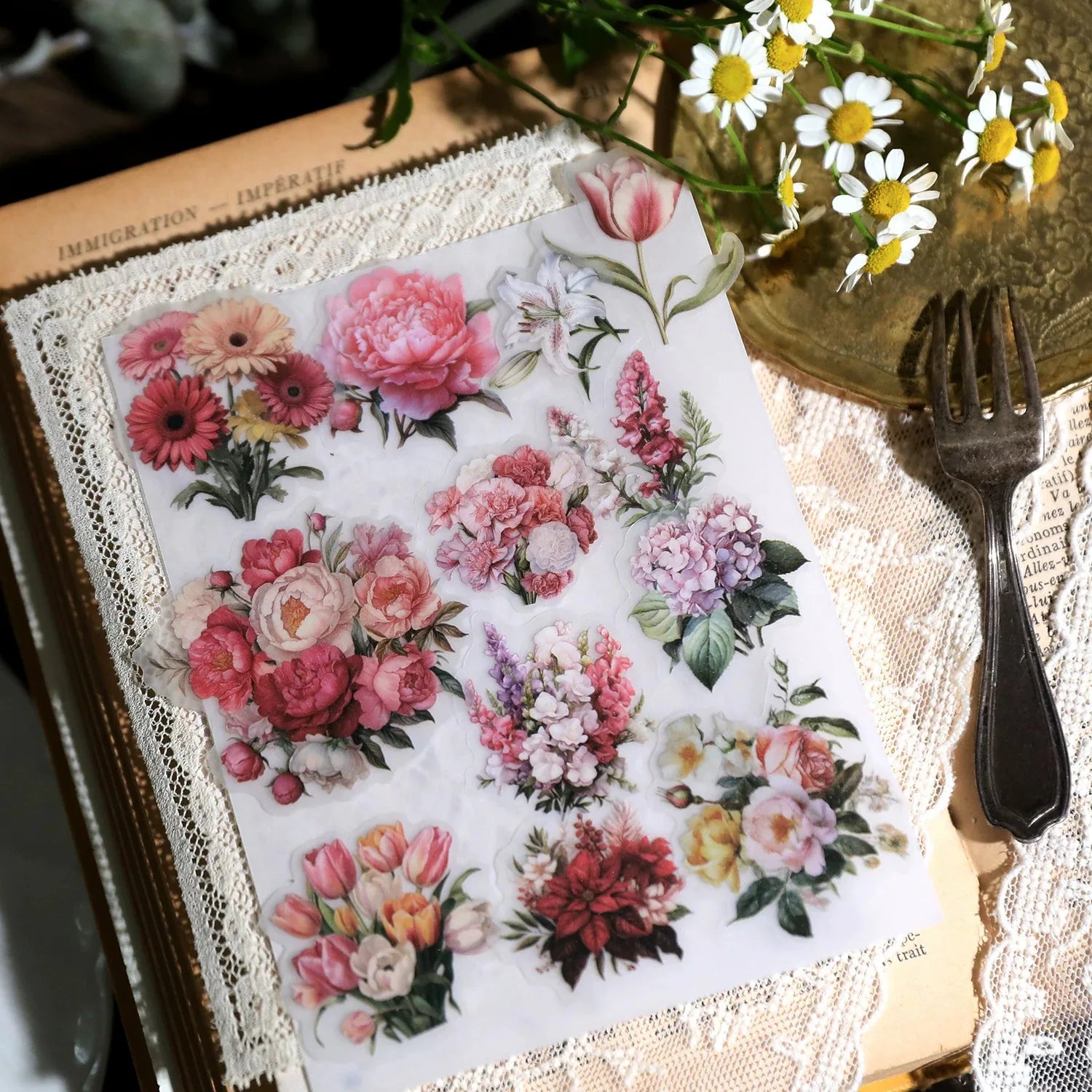 Vellum Floral Stickers – Botanical Sticker Pack Iris, Peony