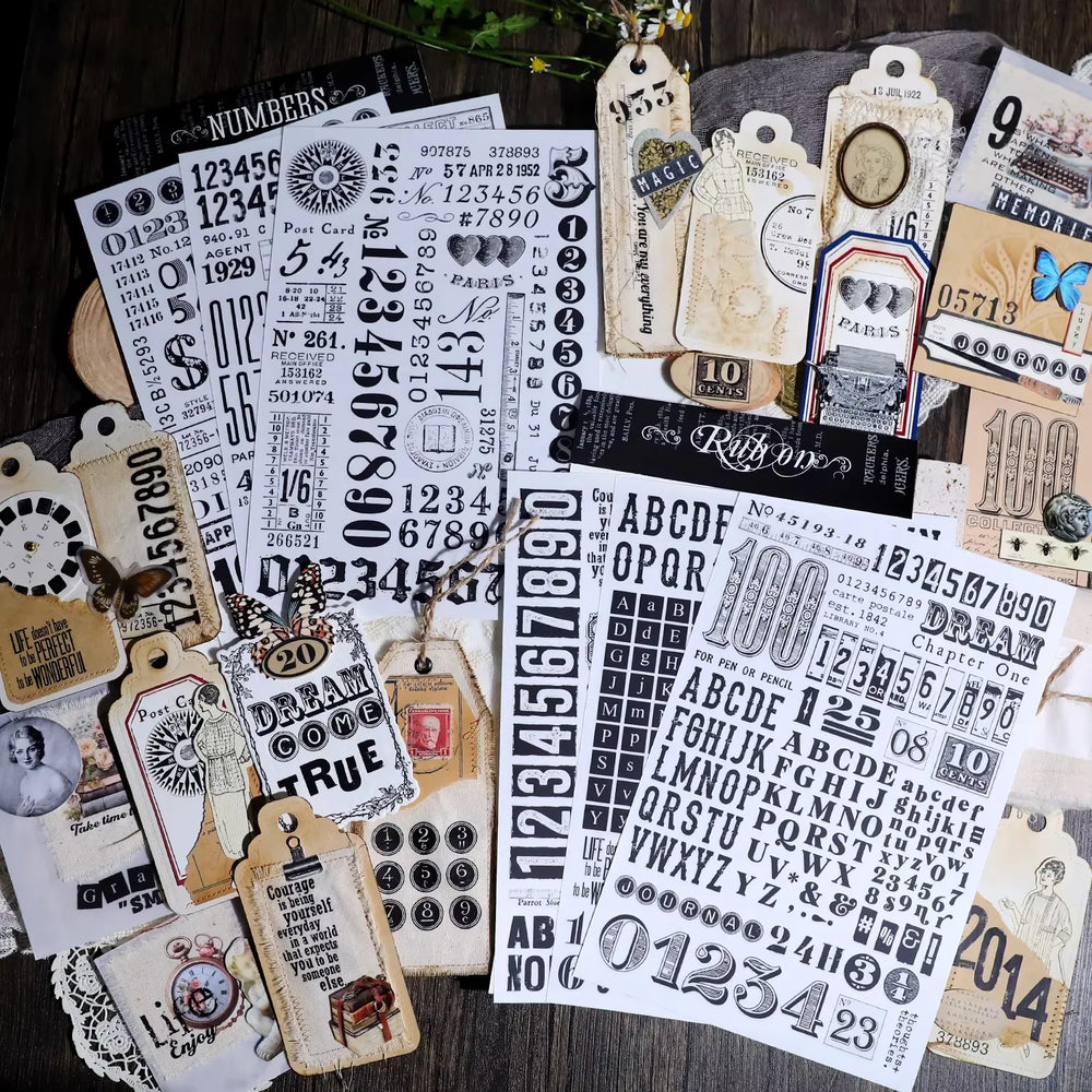 Vintage Alphabet & Number Rub-On Stickers