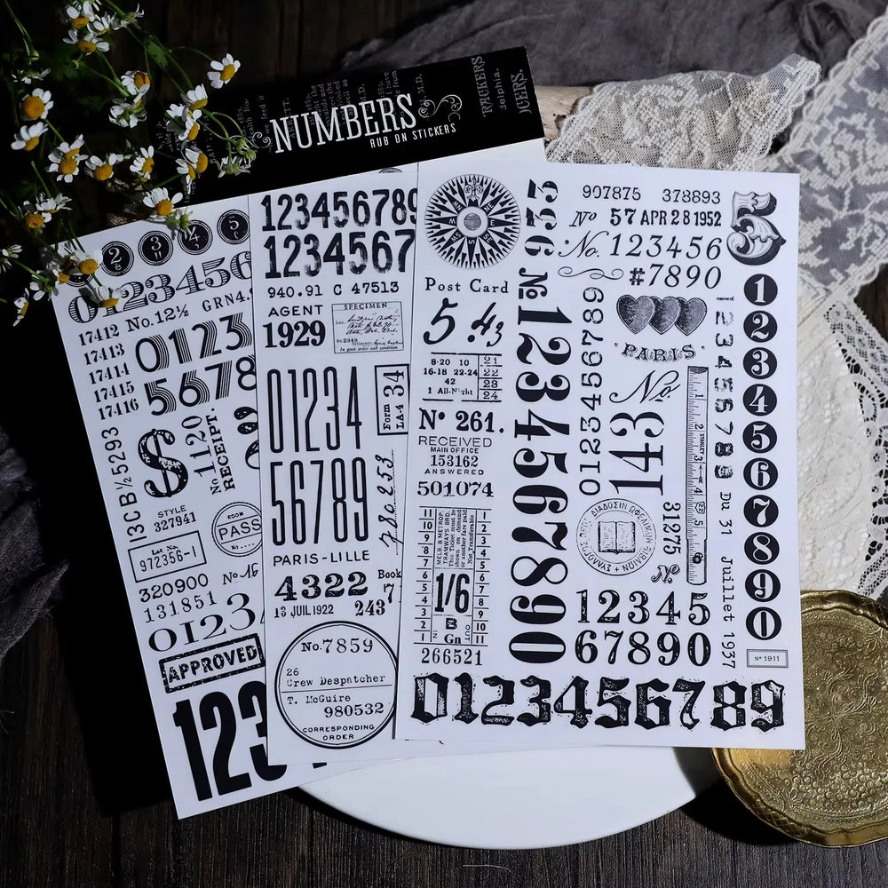Vintage Alphabet & Number Rub-On Stickers