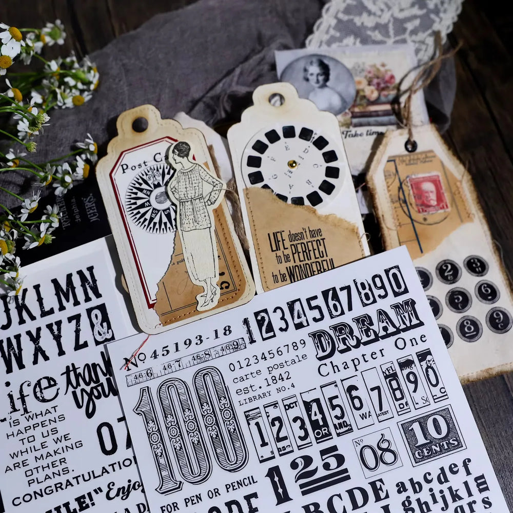 Vintage Alphabet & Number Rub-On Stickers