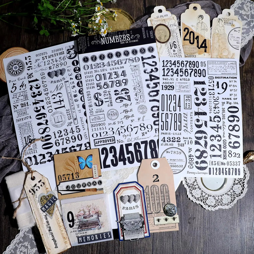 Vintage Alphabet & Number Rub-On Stickers