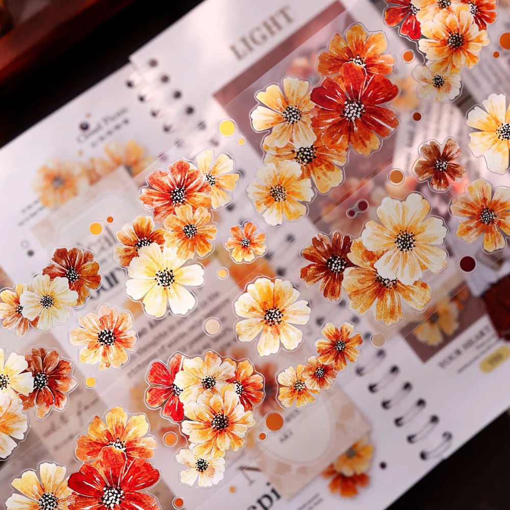 Vintage Autumn Floral Washi Tape–Brown & Tan