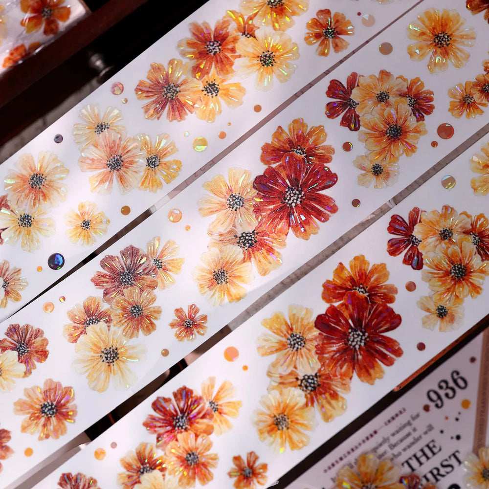 Vintage Autumn Floral Washi Tape–Brown & Tan