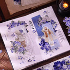 Vintage Blue Purple Floral Die-Cut Washi Tape / PET Tape