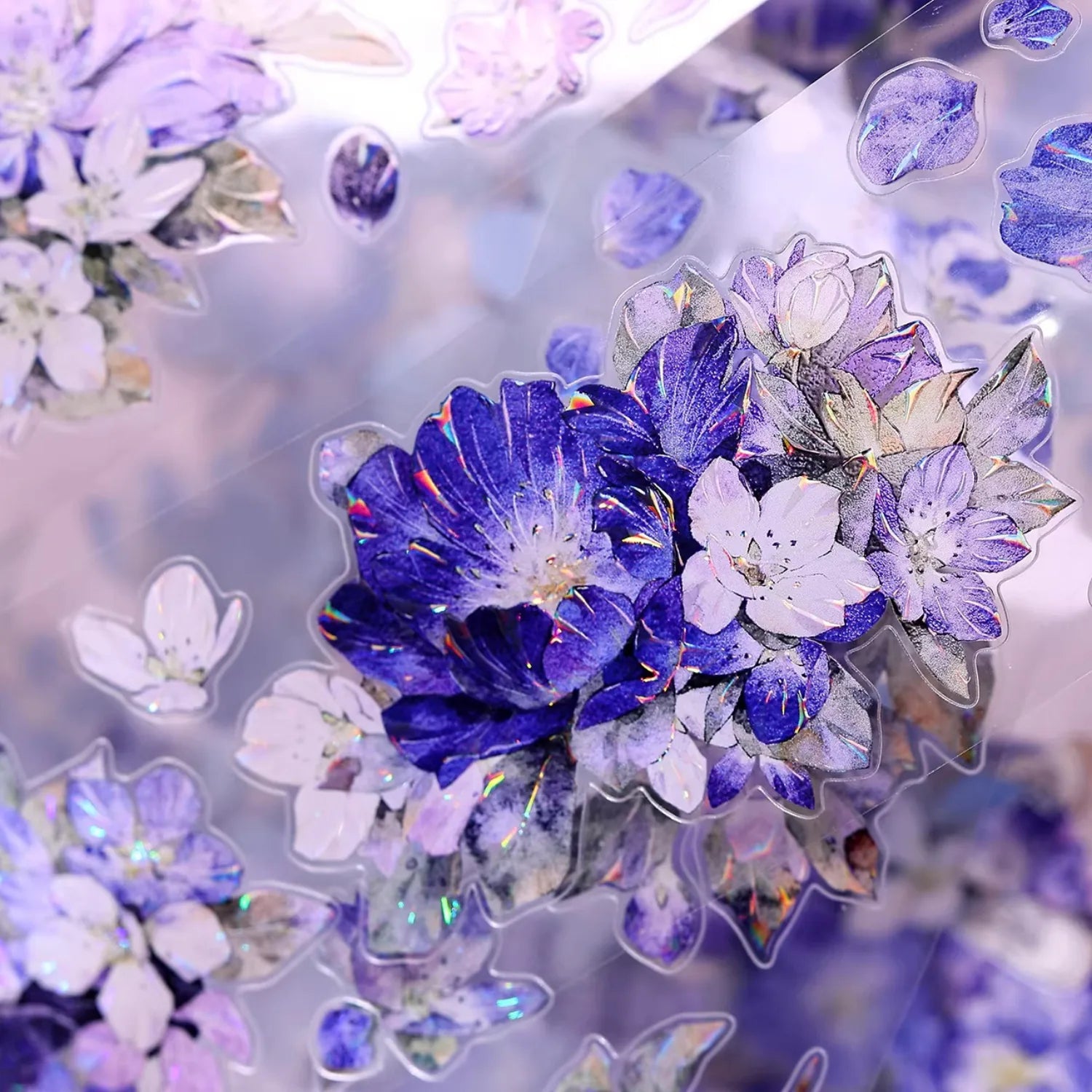 Vintage Blue Purple Floral Die-Cut Washi Tape / PET Tape