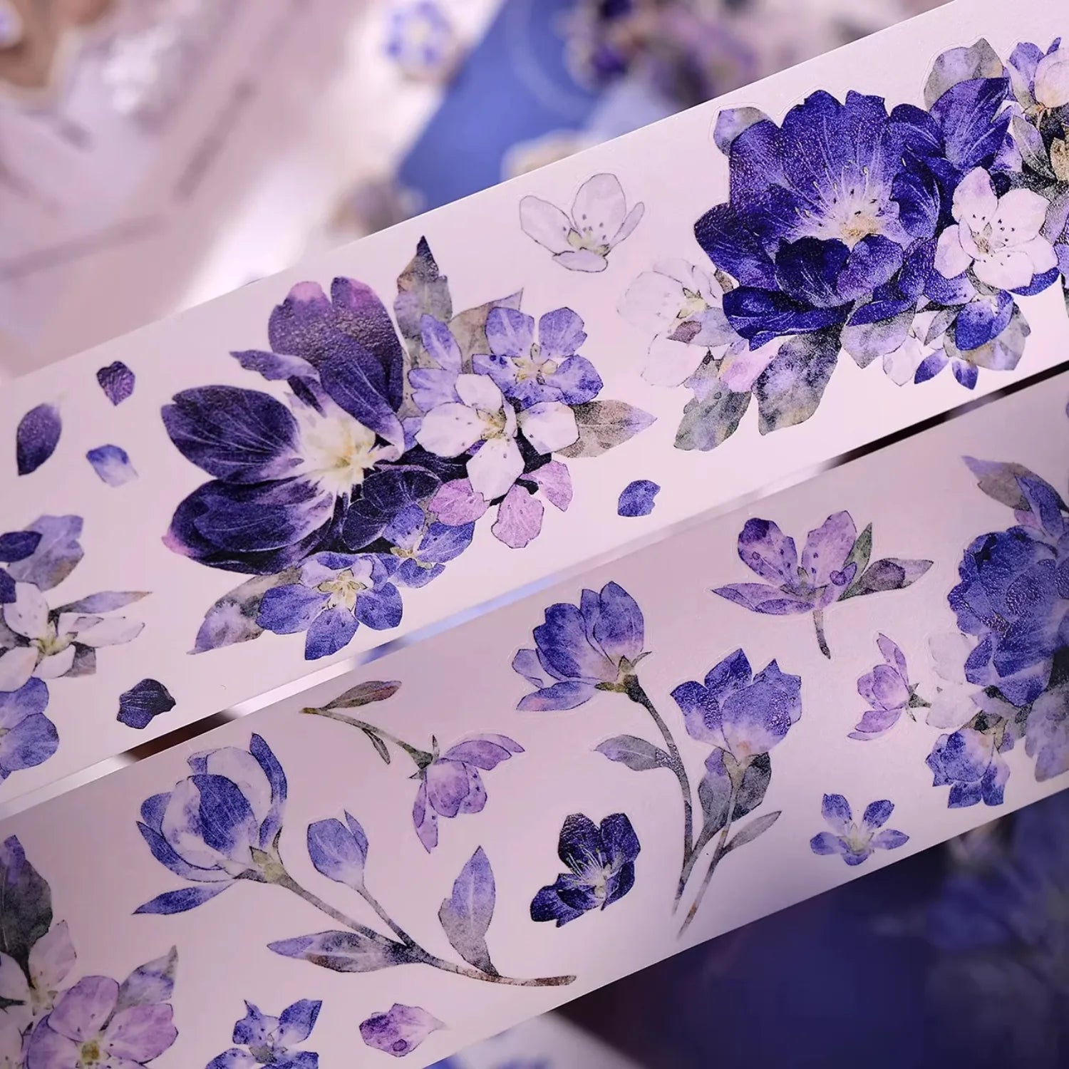 Vintage Blue Purple Floral Die-Cut Washi Tape / PET Tape