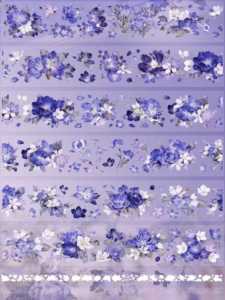 Vintage Blue Purple Floral Die-Cut Washi Tape / PET Tape