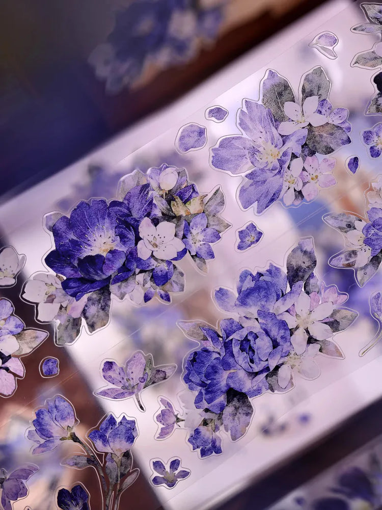 Vintage Blue Purple Floral Die-Cut Washi Tape / PET Tape