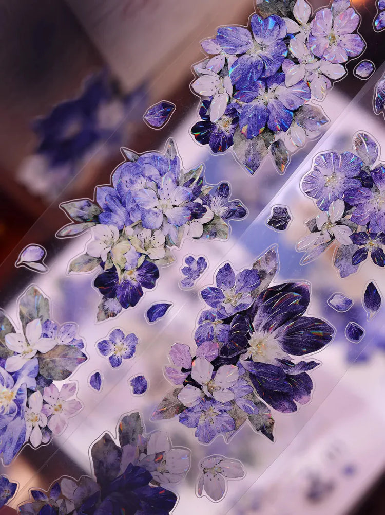 Vintage Blue Purple Floral Die-Cut Washi Tape / PET Tape