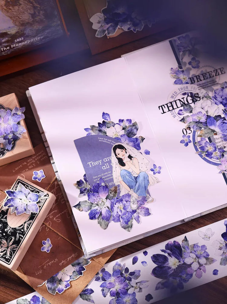 Vintage Blue Purple Floral Die-Cut Washi Tape / PET Tape