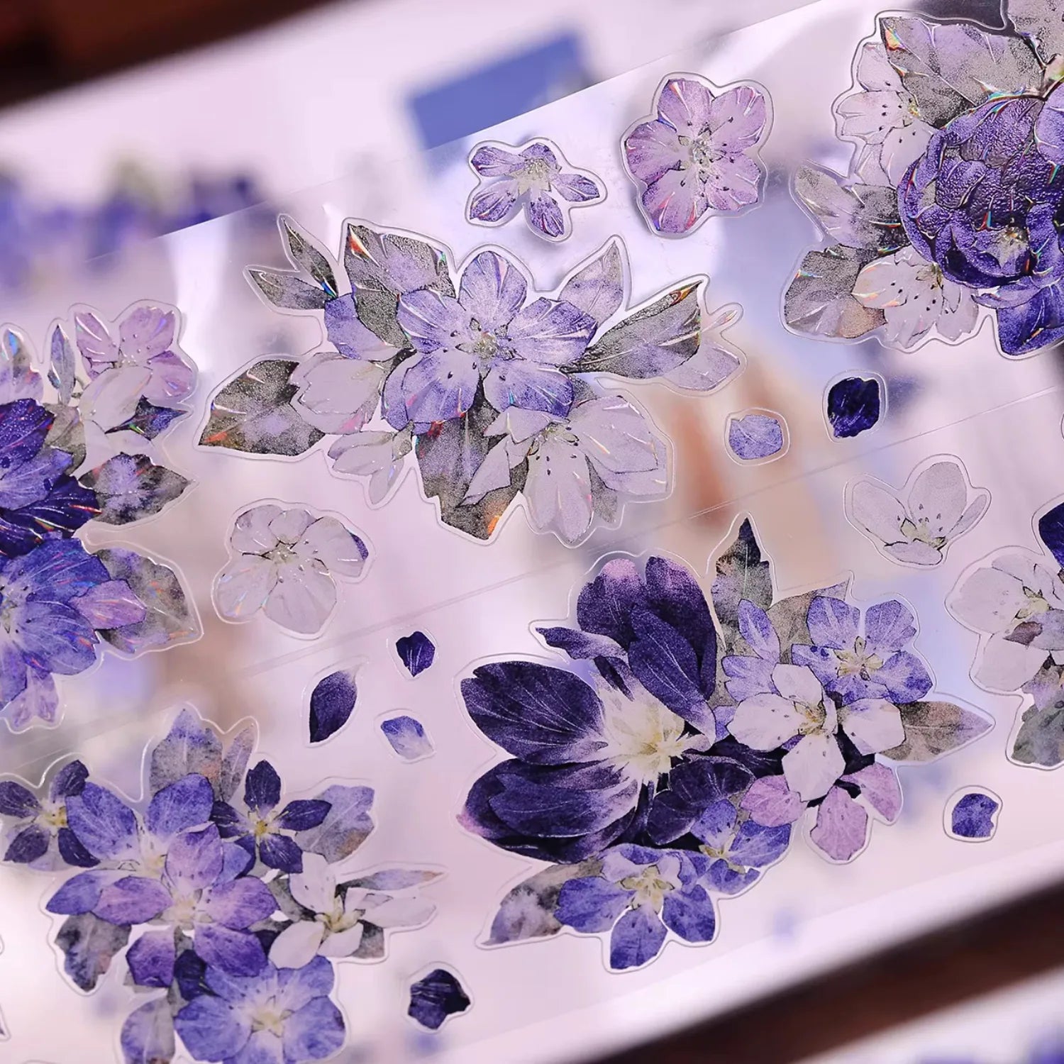 Vintage Blue Purple Floral Die-Cut Washi Tape / PET Tape