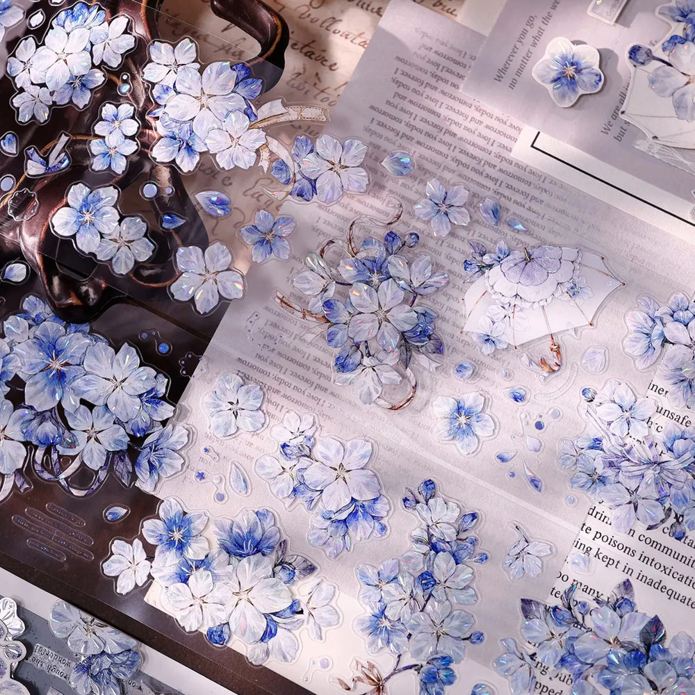 Vintage Blue Sakura Die-Cut Washi & PET Tape
