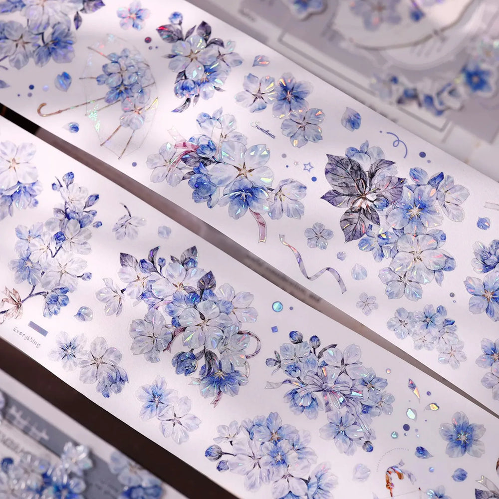 Vintage Blue Sakura Die-Cut Washi & PET Tape
