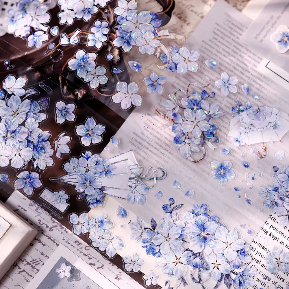 Vintage Blue Sakura Die-Cut Washi & PET Tape