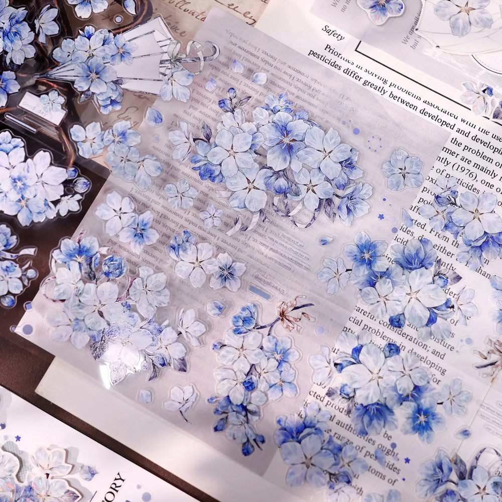 Vintage Blue Sakura Die-Cut Washi & PET Tape