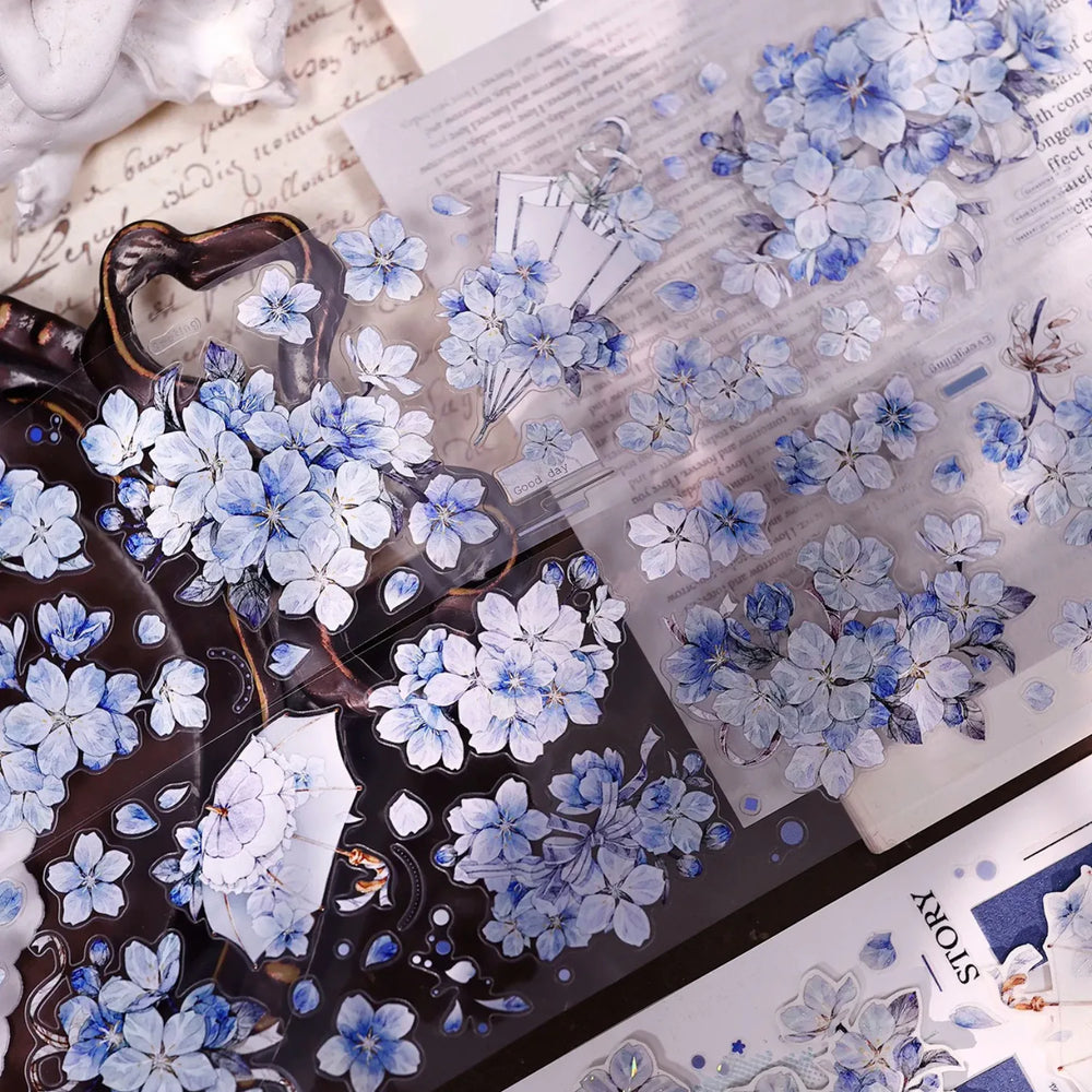 Vintage Blue Sakura Die-Cut Washi & PET Tape