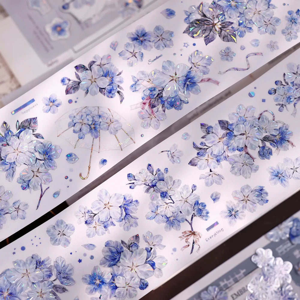 Vintage Blue Sakura Die-Cut Washi & PET Tape
