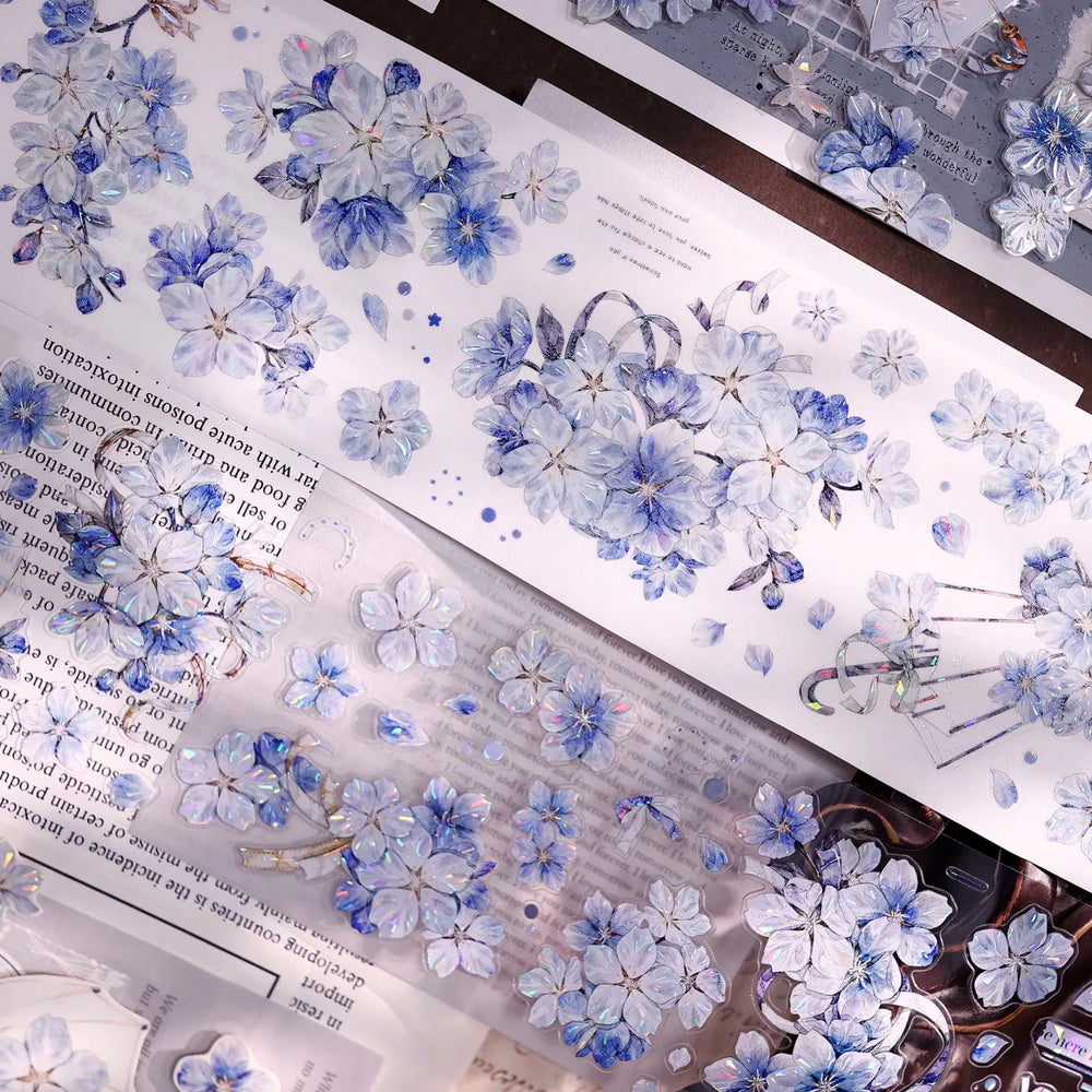 Vintage Blue Sakura Die-Cut Washi & PET Tape