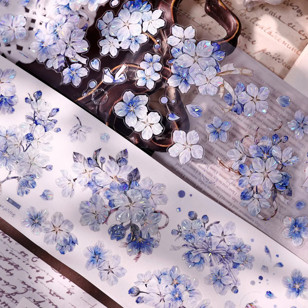 Vintage Blue Sakura Die-Cut Washi & PET Tape