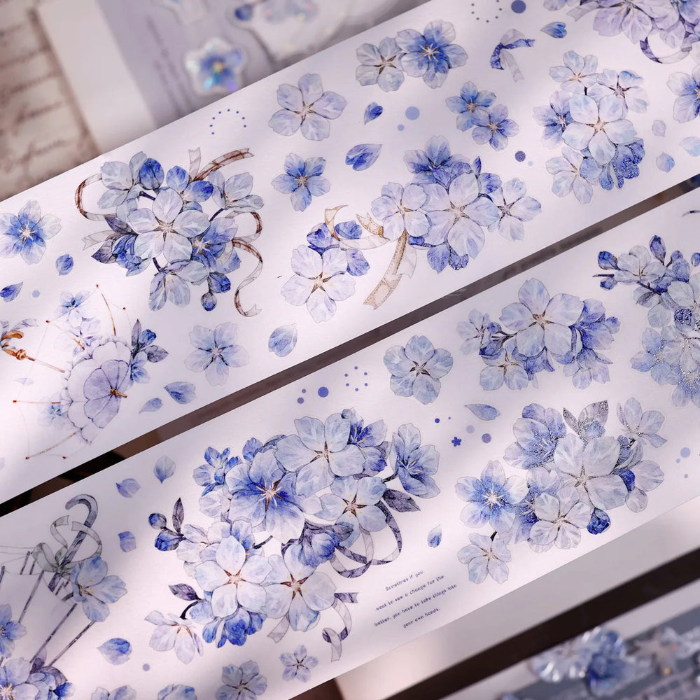 Vintage Blue Sakura Die-Cut Washi & PET Tape