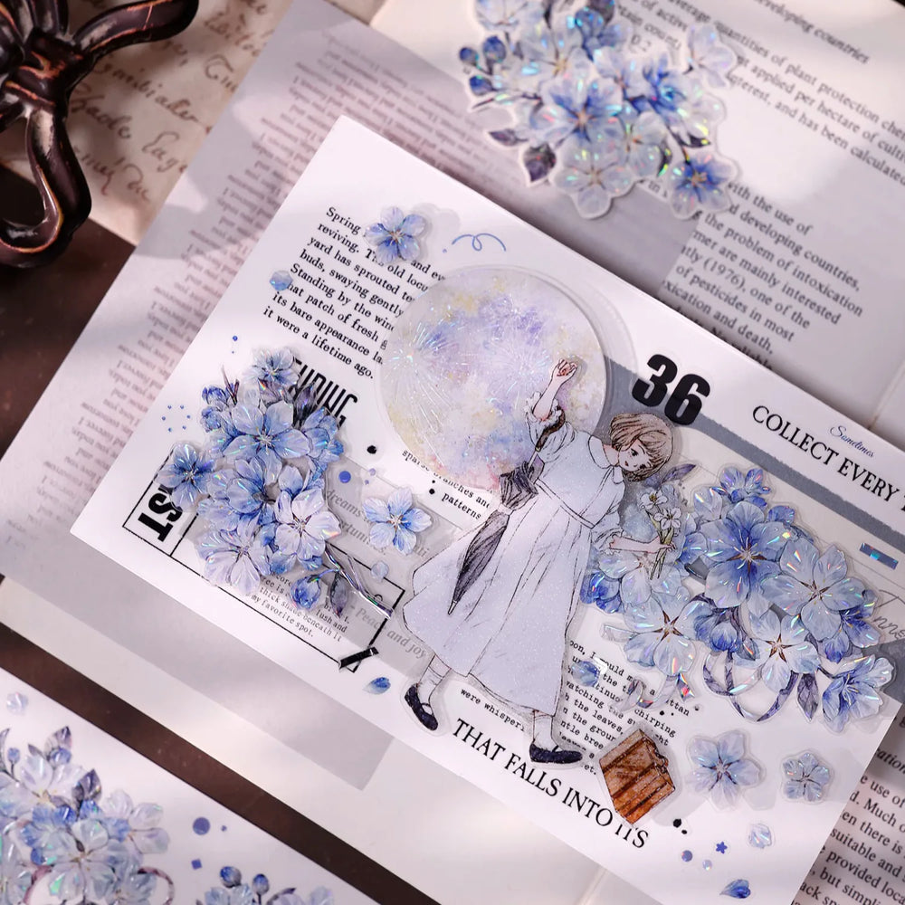 Vintage Blue Sakura Die-Cut Washi & PET Tape