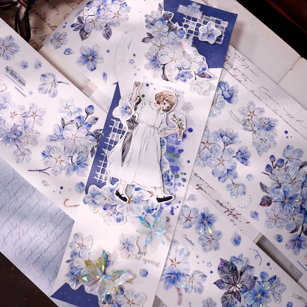 Vintage Blue Sakura Die-Cut Washi & PET Tape