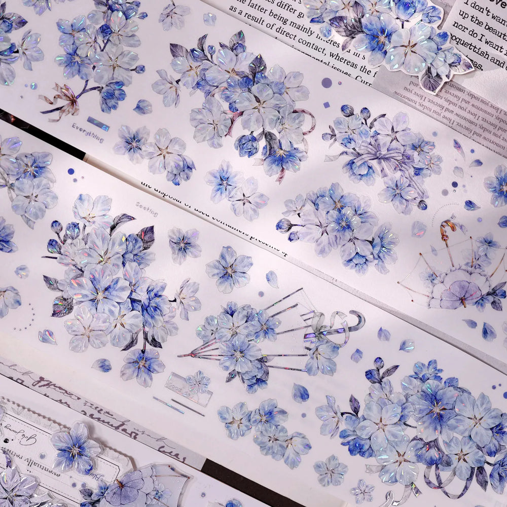 Vintage Blue Sakura Die-Cut Washi & PET Tape