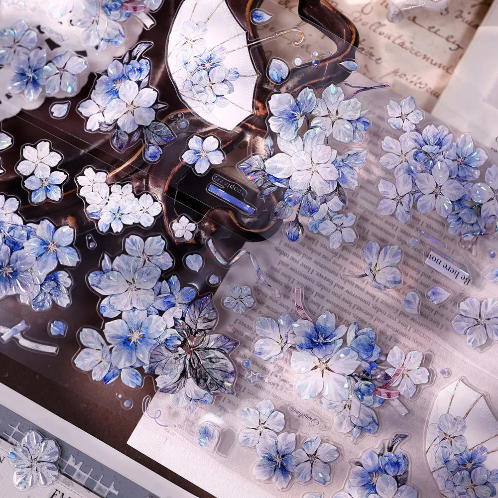Vintage Blue Sakura Die-Cut Washi & PET Tape