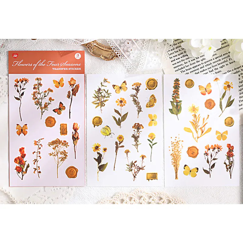Vintage Botanical & Butterfly Rub-On Stickers