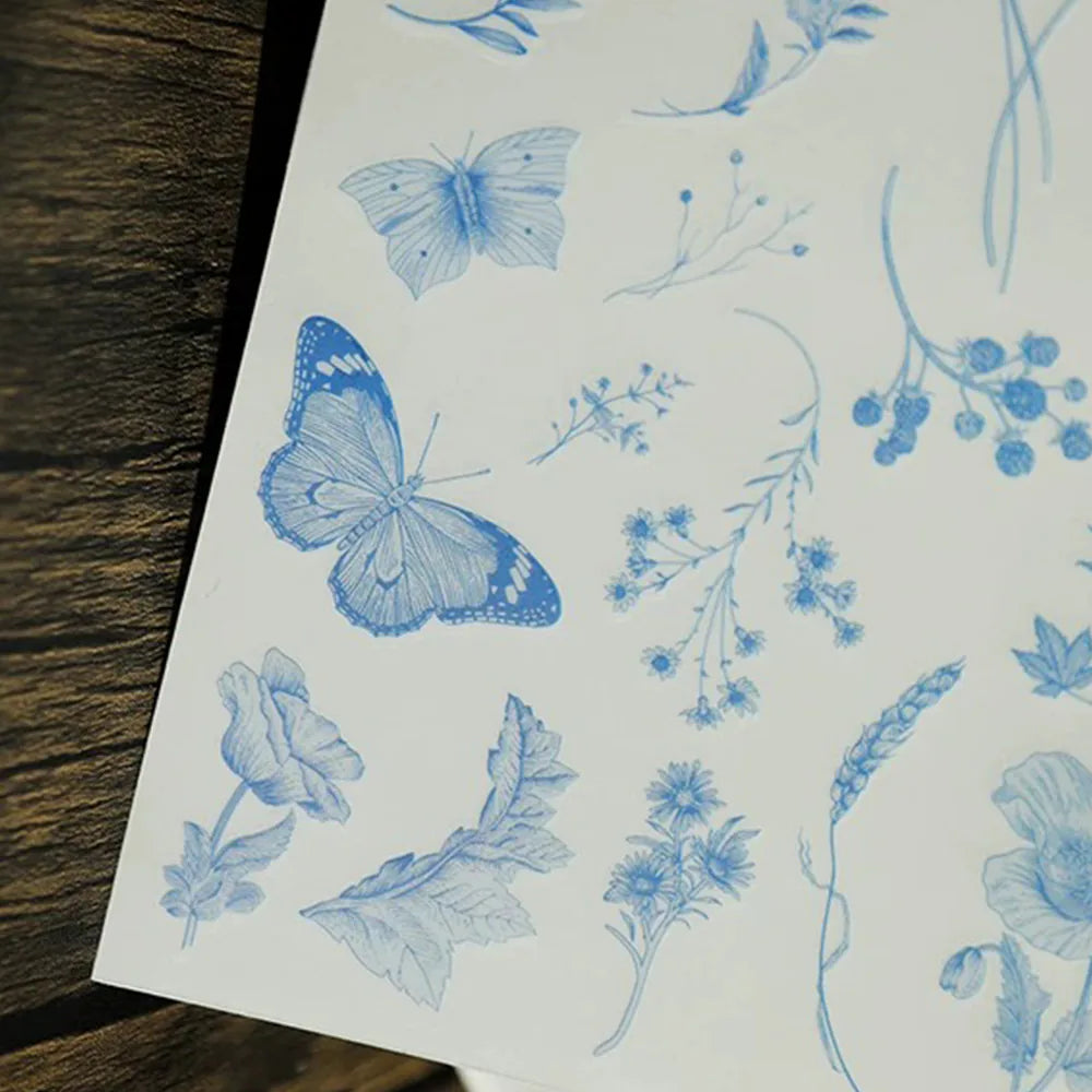 Vintage Botanische Line Art Rub-on Sticker