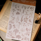 Vintage Botanische Line Art Rub-on Sticker