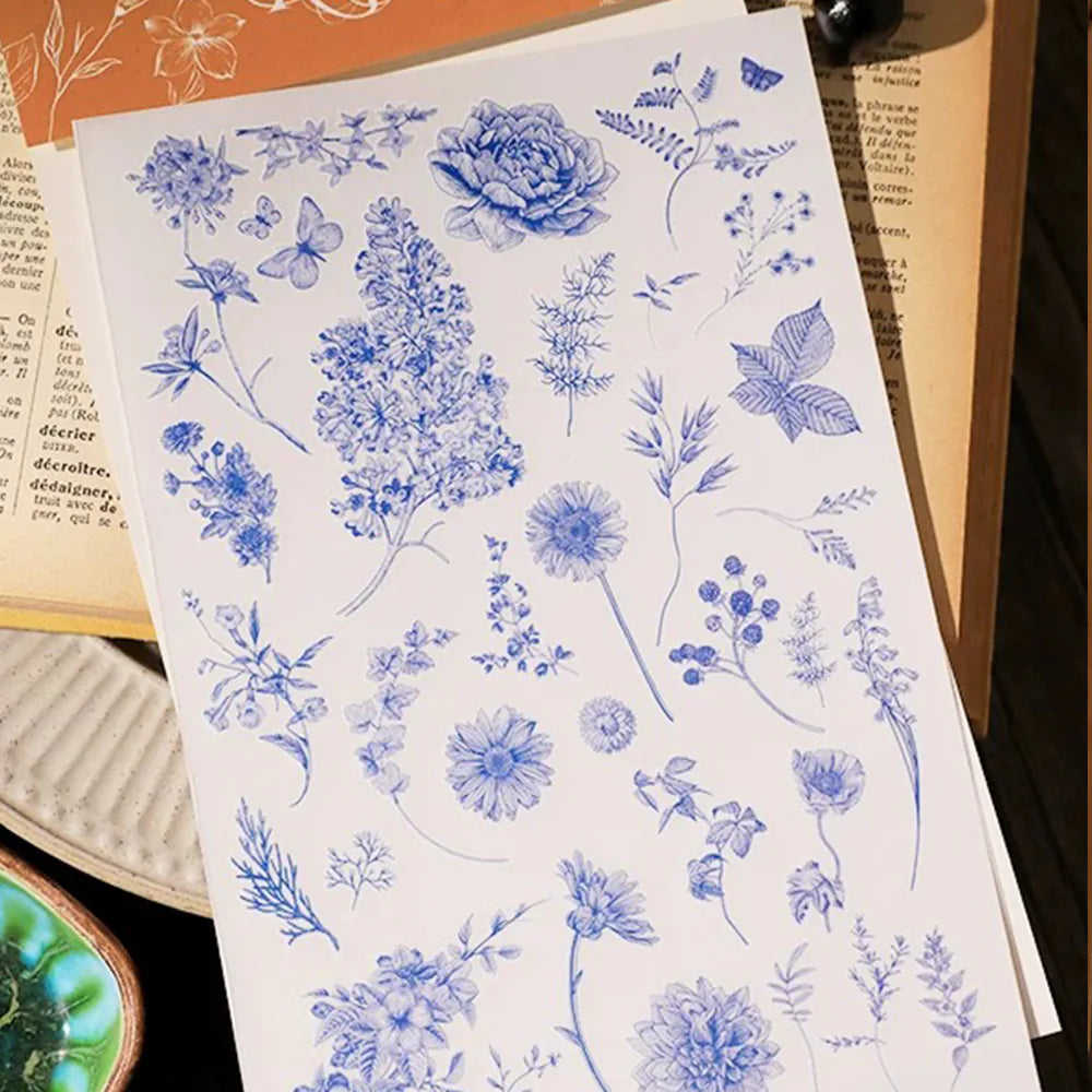 Vintage Botanische Line Art Rub-on Sticker