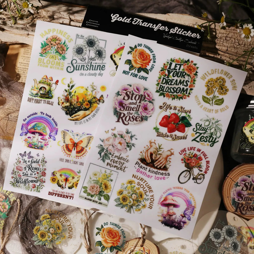Vintage Botanical & Quote Transfer Stickers