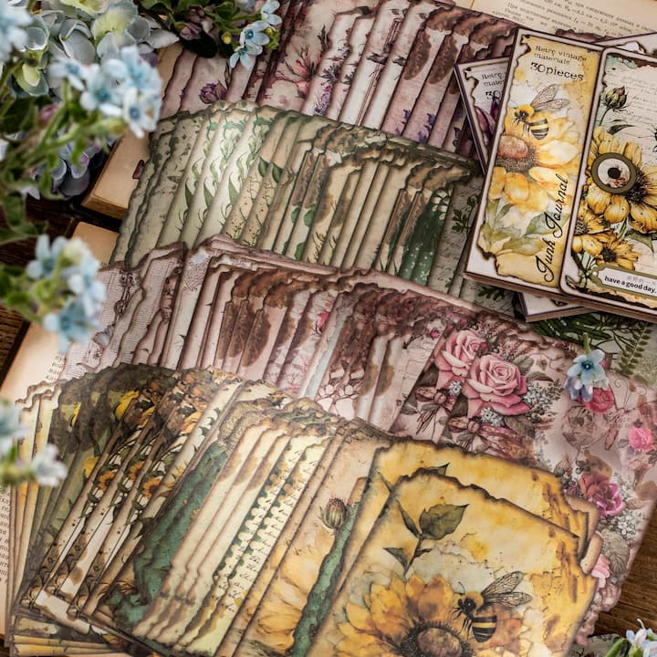 Vintage Burnt Edge Style Bee Flower Decorative Retro Scrapbook Set