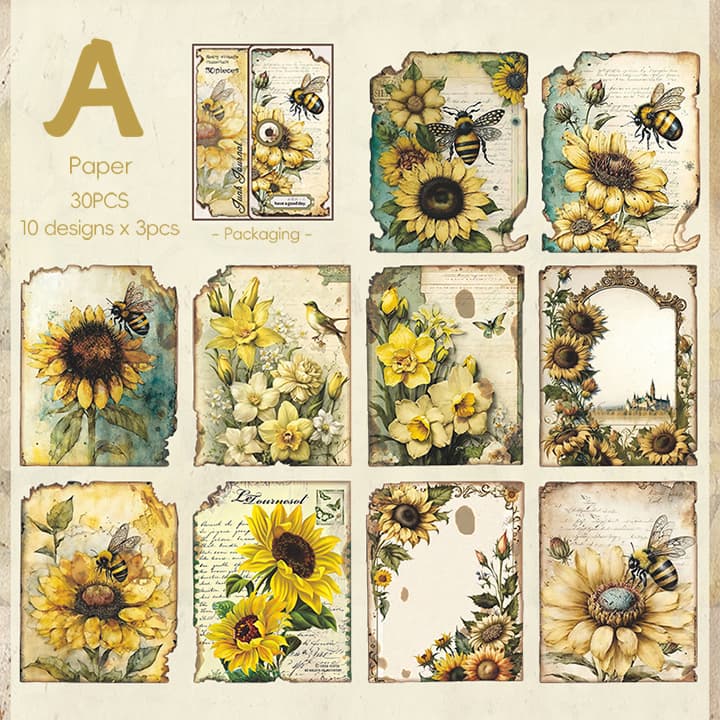 Vintage Burnt Edge Style Bee Flower Decorative Retro Scrapbook Set