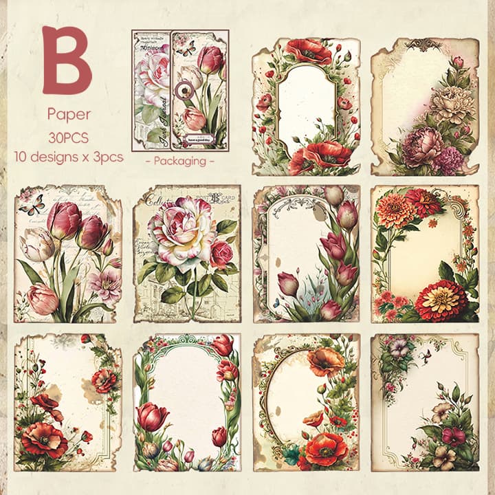 Vintage Burnt Edge Style Bee Flower Decorative Retro Scrapbook Set