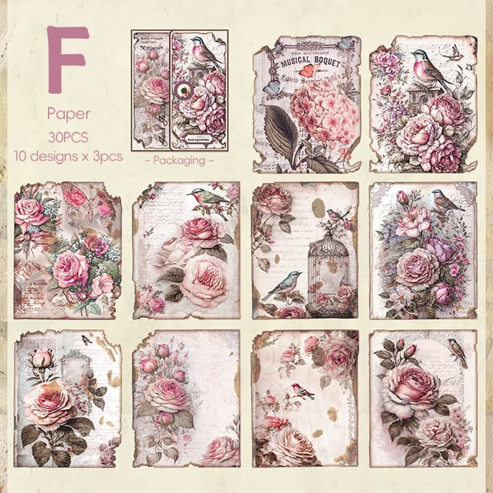 Vintage Burnt Edge Style Bee Flower Decorative Retro Scrapbook Set