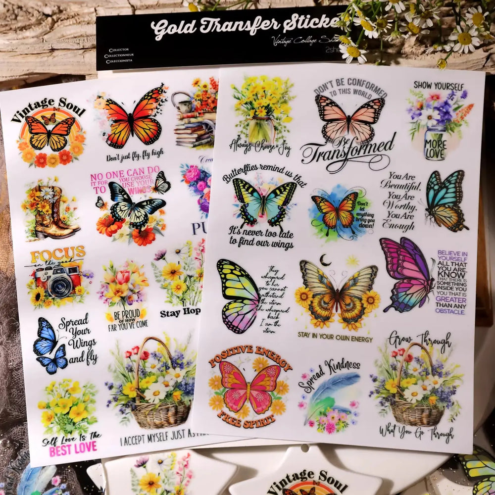 Vintage Butterfly Waterproof Transfer Stickers | Crystal Clear Cup Decals