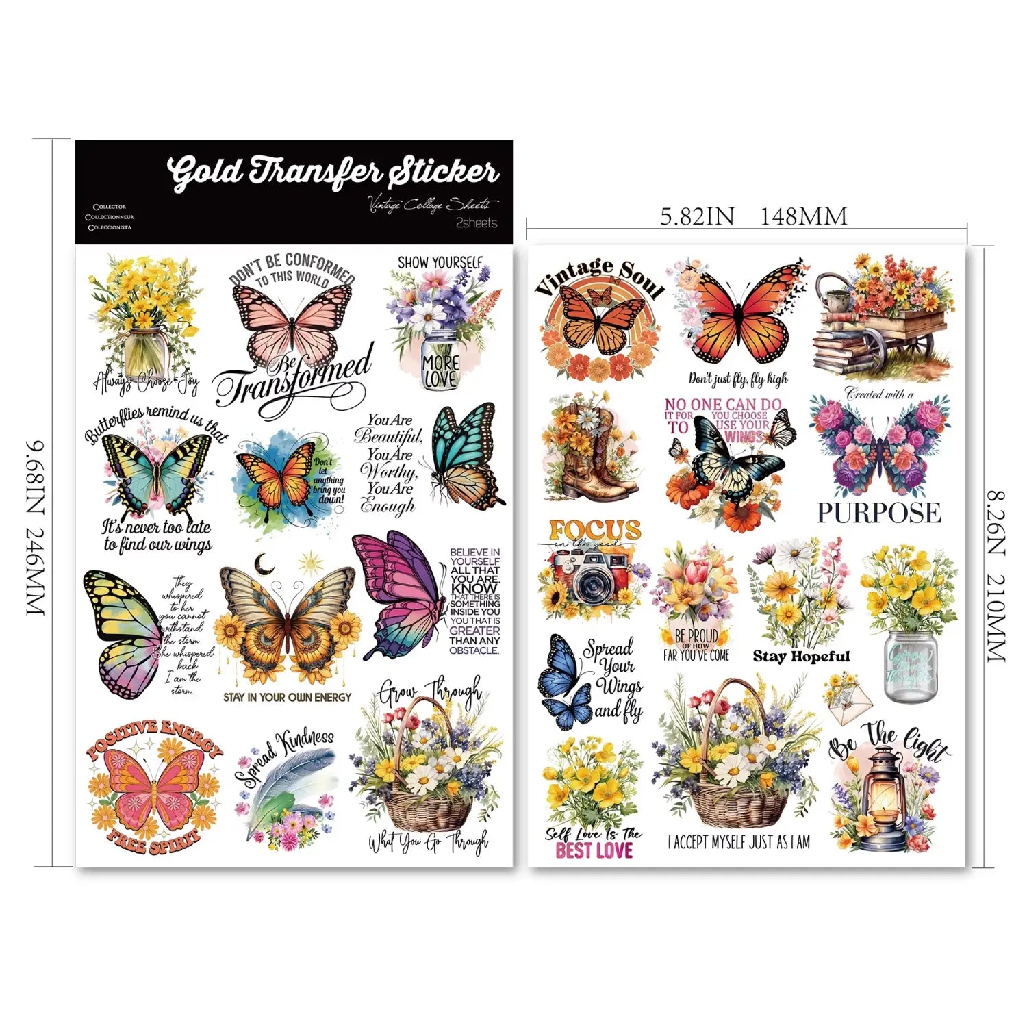 Vintage Butterfly Waterproof Transfer Stickers | Crystal Clear Cup Decals