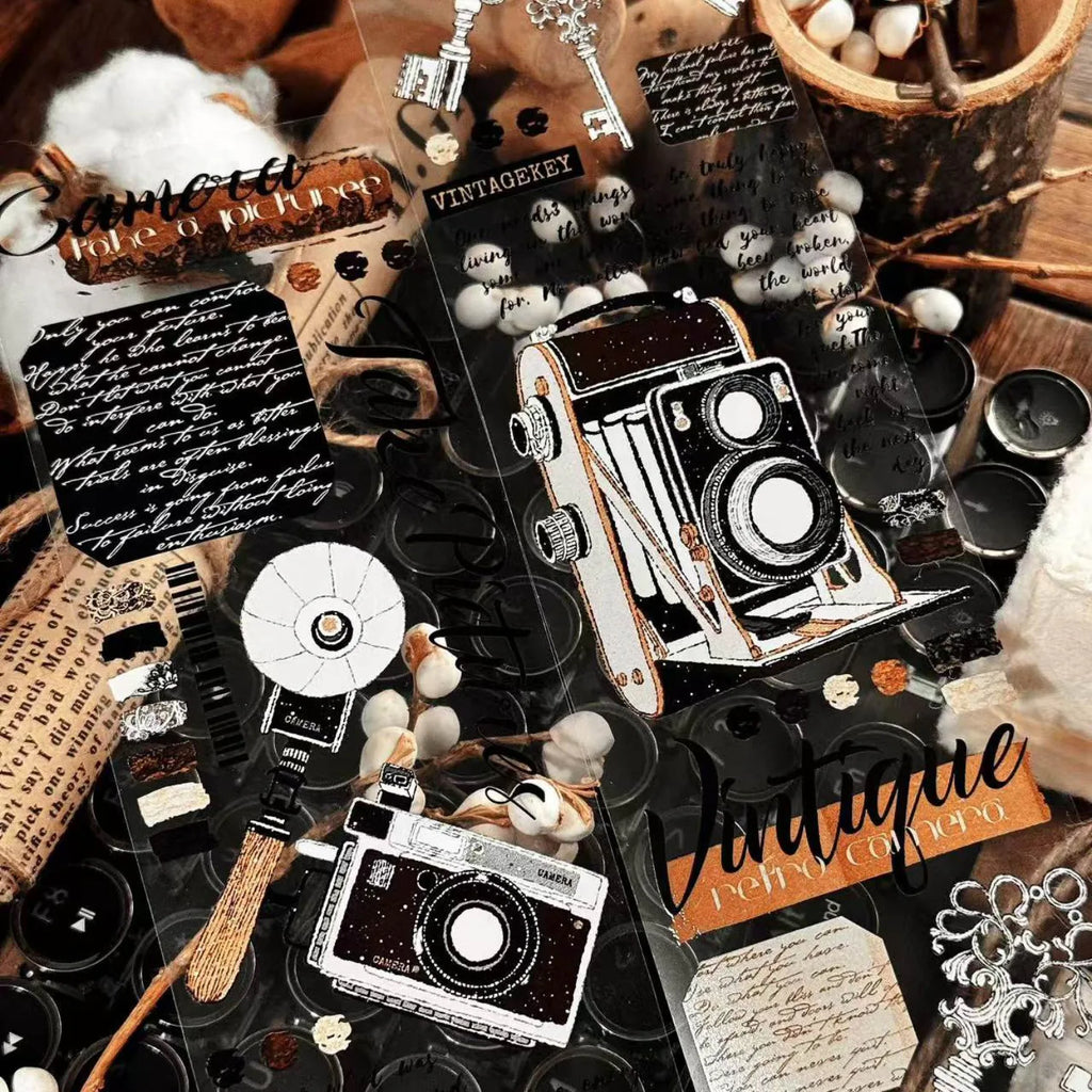 Ruban adhésif décoratif PET Washi pour appareil photo et gramophone vintage | Éphémères pour journal intime rétro