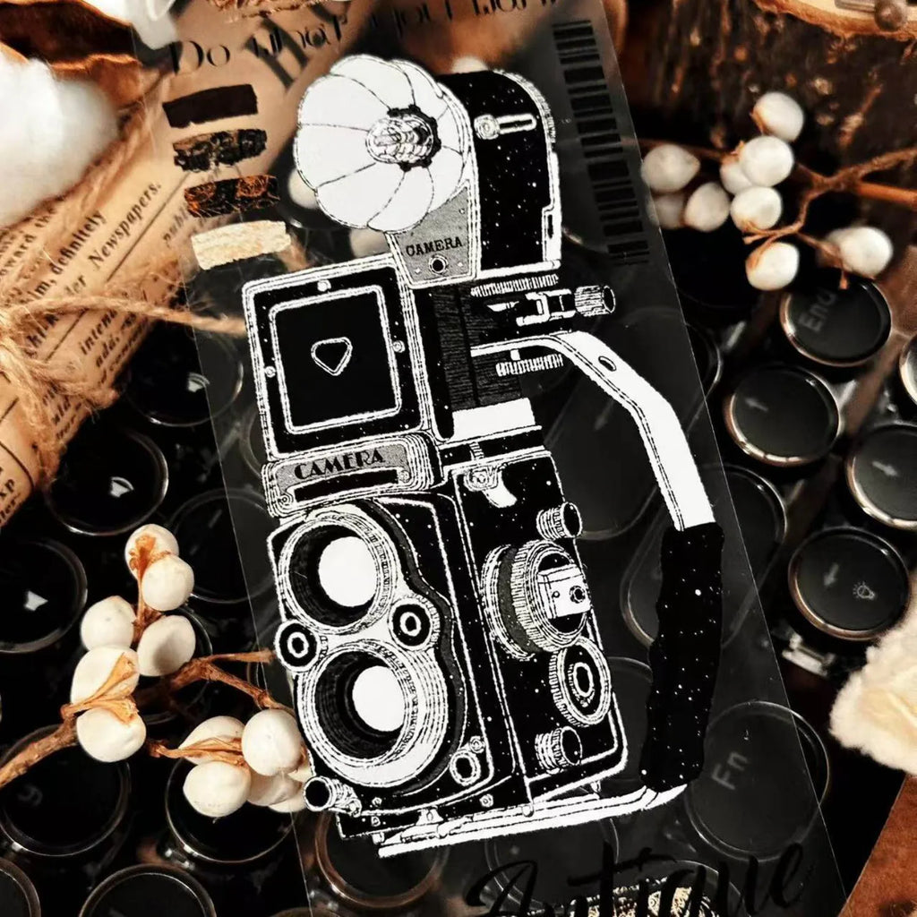 Ruban adhésif décoratif PET Washi pour appareil photo et gramophone vintage | Éphémères pour journal intime rétro
