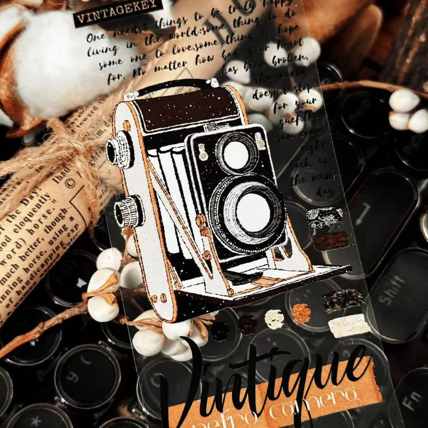 Ruban adhésif décoratif PET Washi pour appareil photo et gramophone vintage | Éphémères pour journal intime rétro