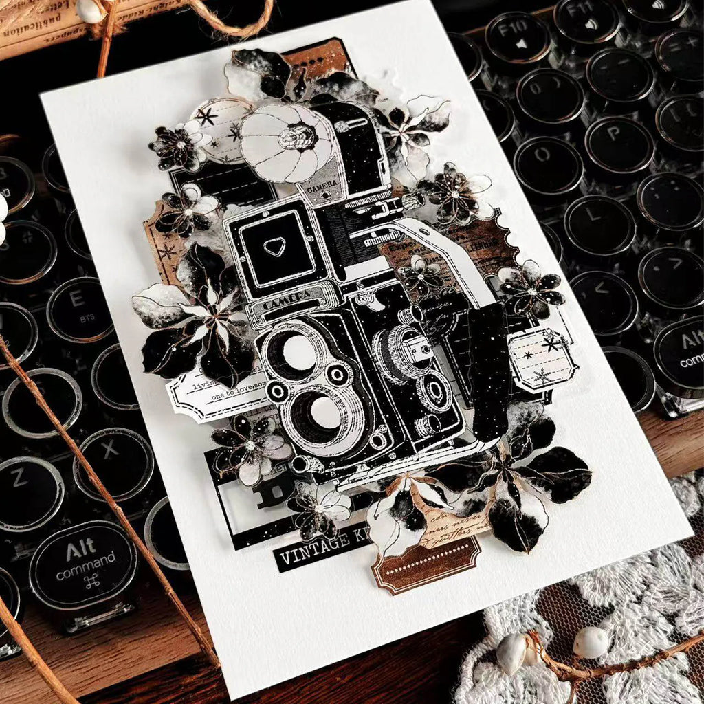 Ruban adhésif décoratif PET Washi pour appareil photo et gramophone vintage | Éphémères pour journal intime rétro