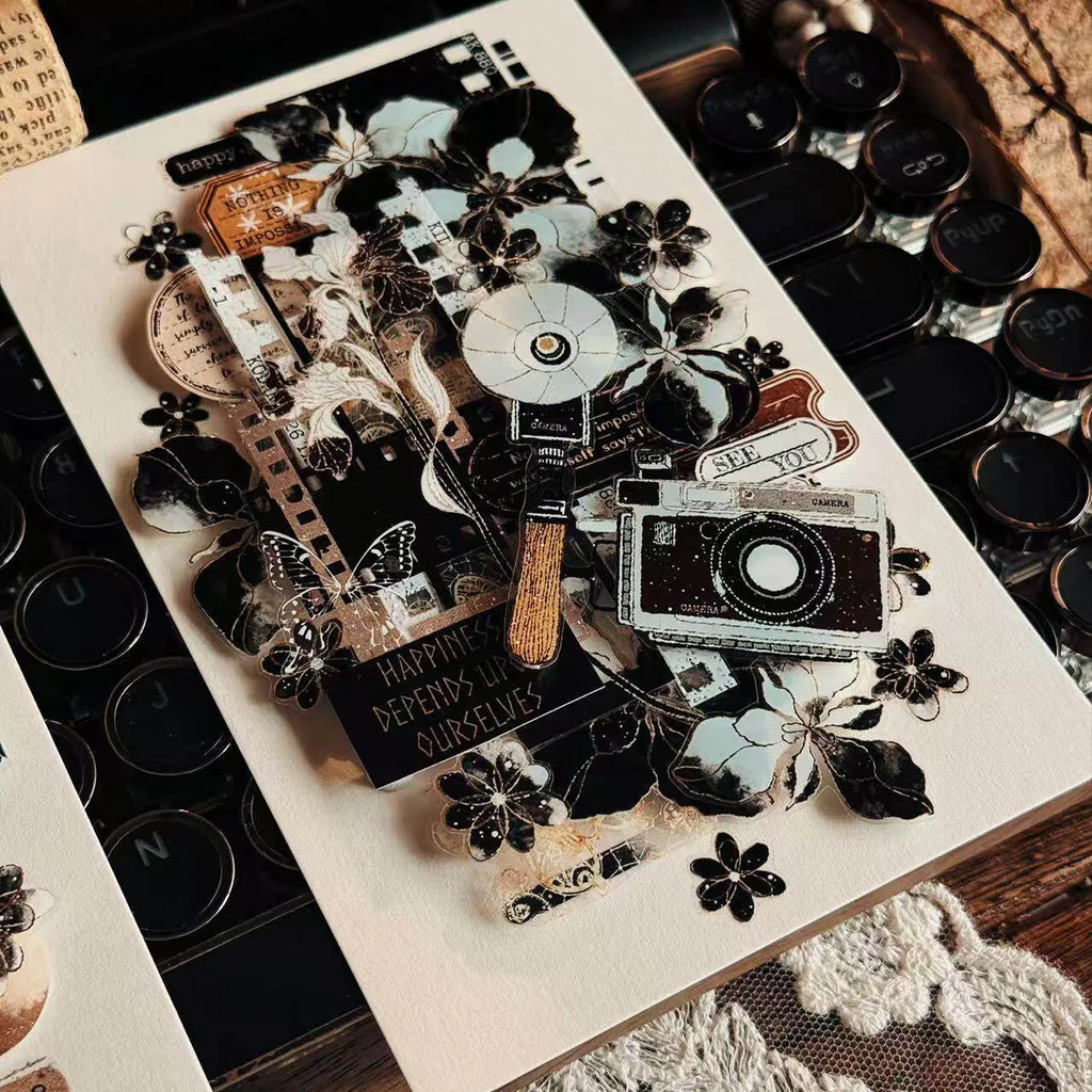 Ruban adhésif décoratif PET Washi pour appareil photo et gramophone vintage | Éphémères pour journal intime rétro